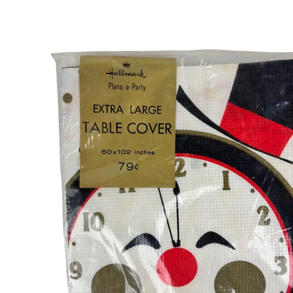Vintage New Year's Eve Tablecloth Happy Clock Print 60 x 102 Party Table Cover